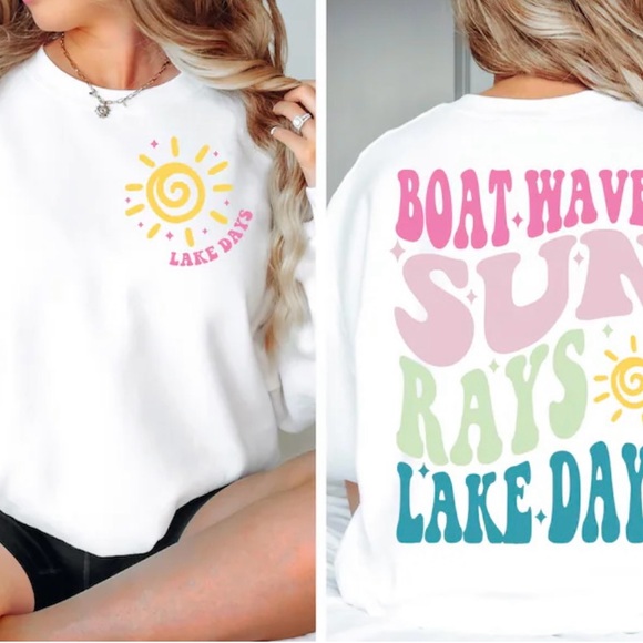 Boat Waves sun rays  lake days  summer comfort colors tee - Picture 1 of 2